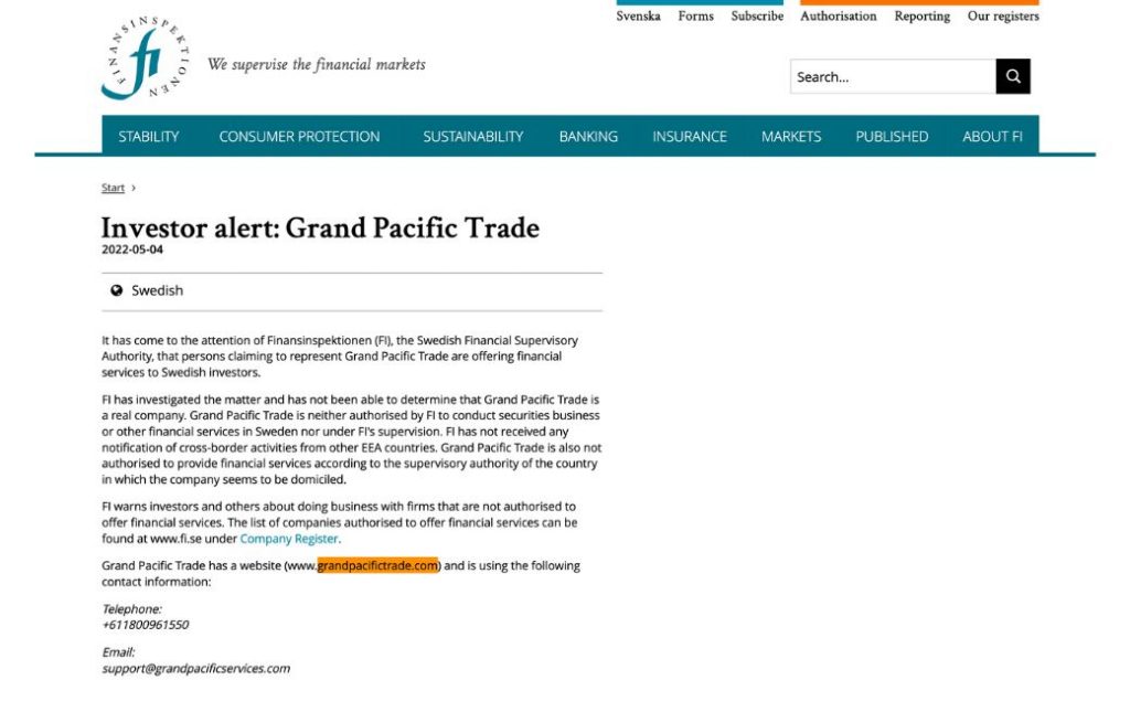 Grand Pacific Trade Warnungen